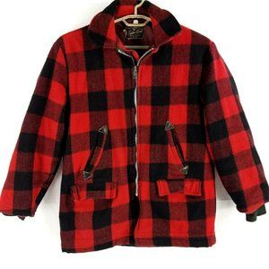 Vtg Timber King 100% Wool Red Buffalo Plaid Mackinaw Hunting Jacket Coat Medium